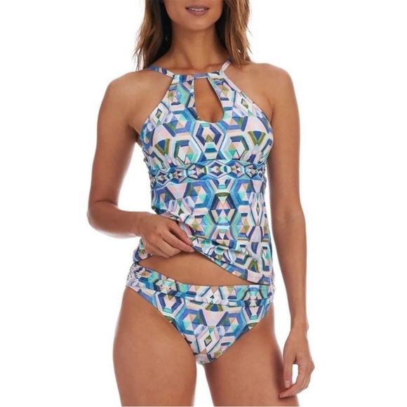 La Blanca Women's Riviera Keyhole Tankini Swim Top Size Multi Size 6 - Picture 2 of 11